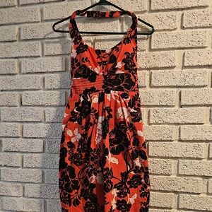 Windsor Strapless Floral Dress - Orange and Black